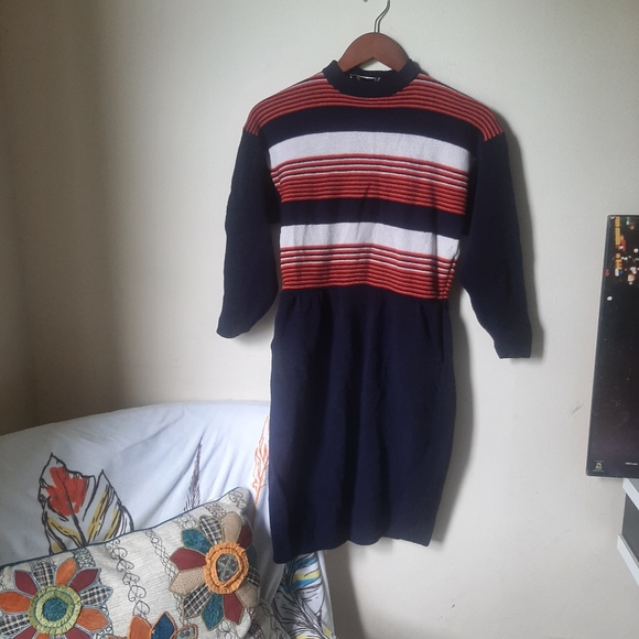 RARE St. John Neiman Marcus Collab Wool 1960s 1970s Striped Dress - Picture 5 of 11